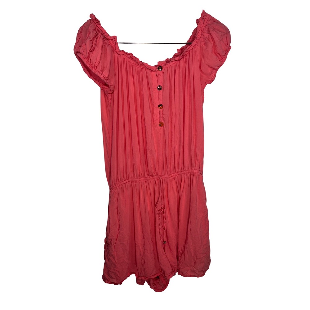 kate spade Coral Pink Short-Sleeve Romper with Button Front